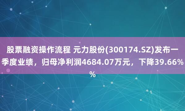 股票融资操作流程 元力股份(300174.SZ)发布一季度业绩，归母净利润4684.07万元，下降39.66%